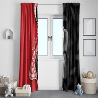 New Zealand Aotearoa Window Curtain Kiwi Fern Maori Pattern Red Version