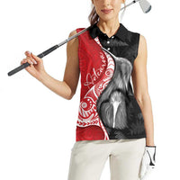 New Zealand Aotearoa Women Sleeveless Polo Shirt Kiwi Fern Maori Pattern Red Version