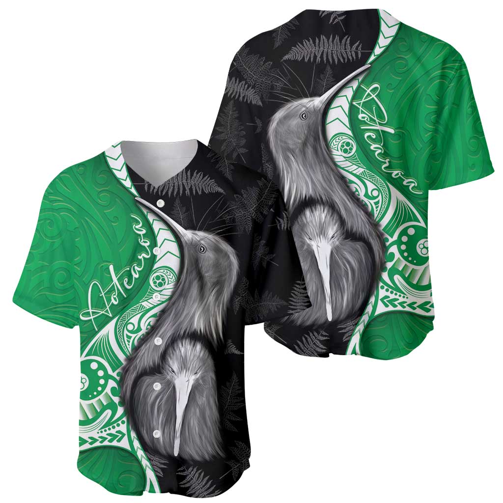 New Zealand Aotearoa Baseball Jersey Kiwi Fern Maori Pattern Green Version LT05 - Polynesian Pride