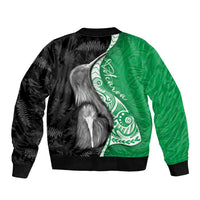 New Zealand Aotearoa Bomber Jacket Kiwi Fern Maori Pattern Green Version