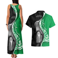 New Zealand Aotearoa Couples Matching Tank Maxi Dress and Hawaiian Shirt Kiwi Fern Maori Pattern Green Version