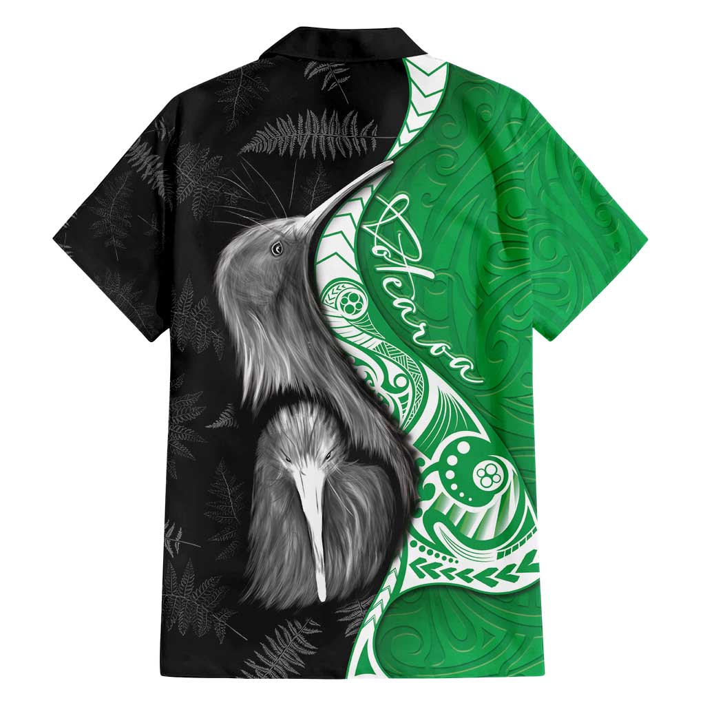 New Zealand Aotearoa Family Matching Long Sleeve Bodycon Dress and Hawaiian Shirt Kiwi Fern Maori Pattern Green Version