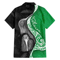 New Zealand Aotearoa Family Matching Long Sleeve Bodycon Dress and Hawaiian Shirt Kiwi Fern Maori Pattern Green Version