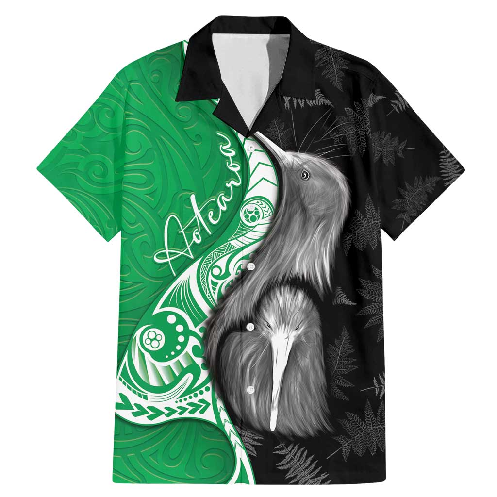 New Zealand Aotearoa Family Matching Mermaid Dress and Hawaiian Shirt Kiwi Fern Maori Pattern Green Version