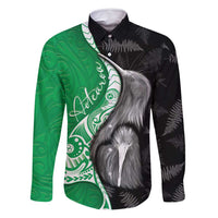 New Zealand Aotearoa Family Matching Off Shoulder Short Dress and Hawaiian Shirt Kiwi Fern Maori Pattern Green Version