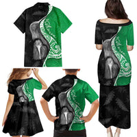 New Zealand Aotearoa Family Matching Puletasi and Hawaiian Shirt Kiwi Fern Maori Pattern Green Version