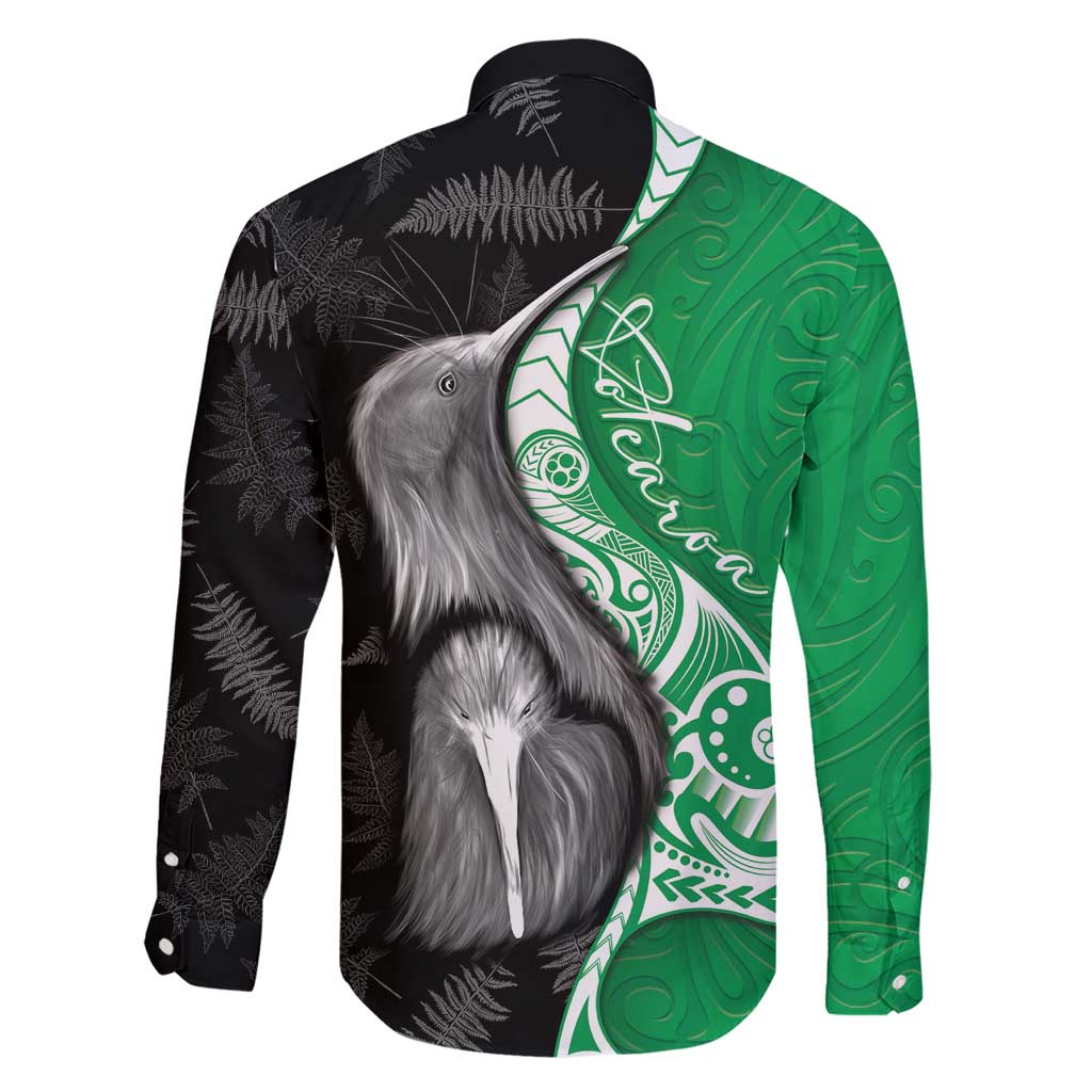 New Zealand Aotearoa Family Matching Short Sleeve Bodycon Dress and Hawaiian Shirt Kiwi Fern Maori Pattern Green Version