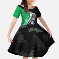 New Zealand Aotearoa Family Matching Summer Maxi Dress and Hawaiian Shirt Kiwi Fern Maori Pattern Green Version