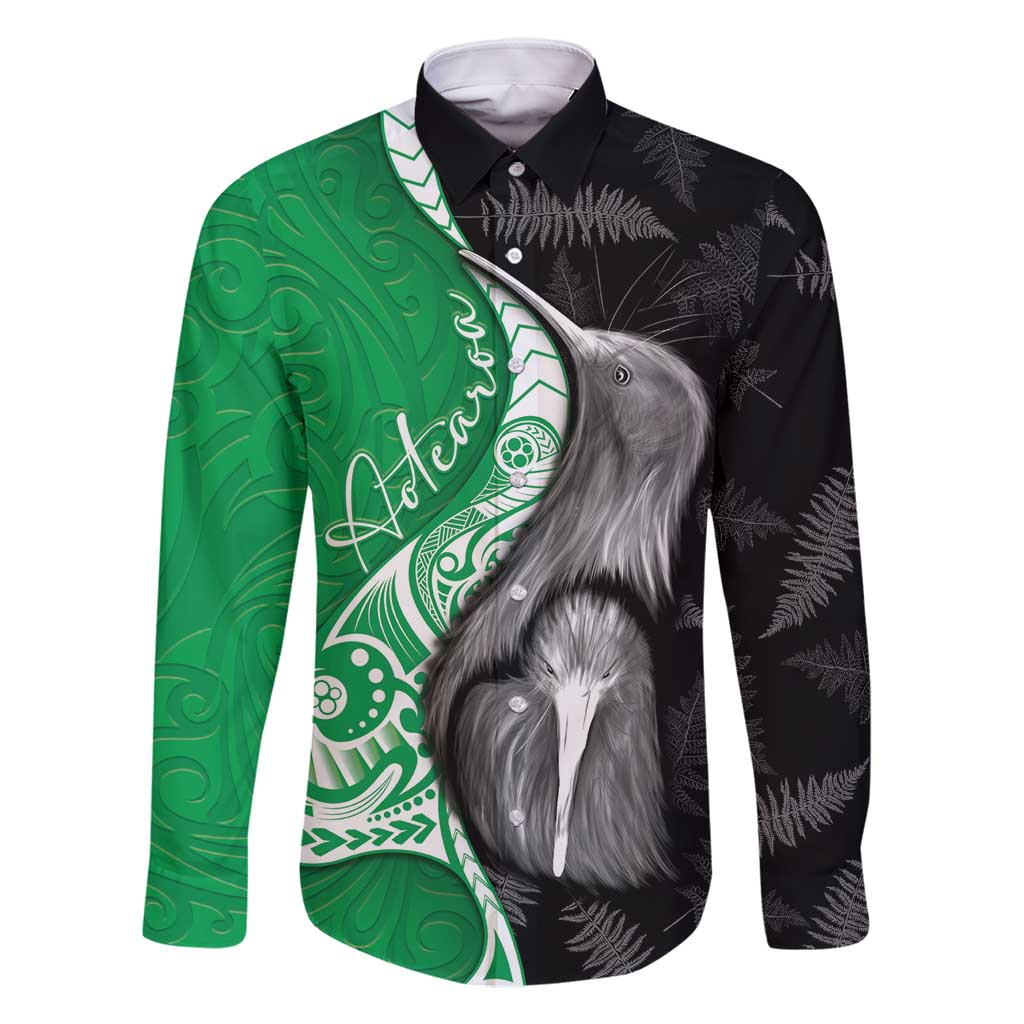 New Zealand Aotearoa Family Matching Tank Maxi Dress and Hawaiian Shirt Kiwi Fern Maori Pattern Green Version