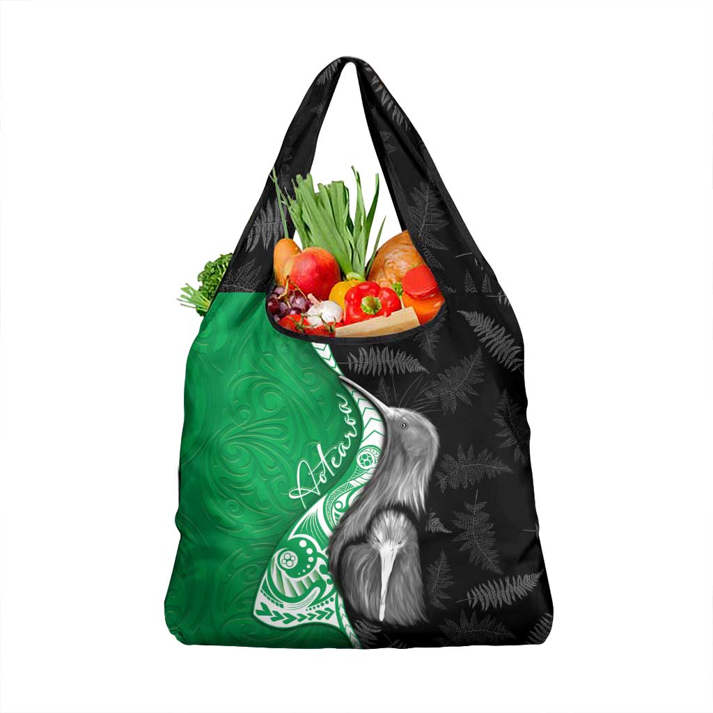 New Zealand Aotearoa Grocery Bag Kiwi Fern Maori Pattern Green Version