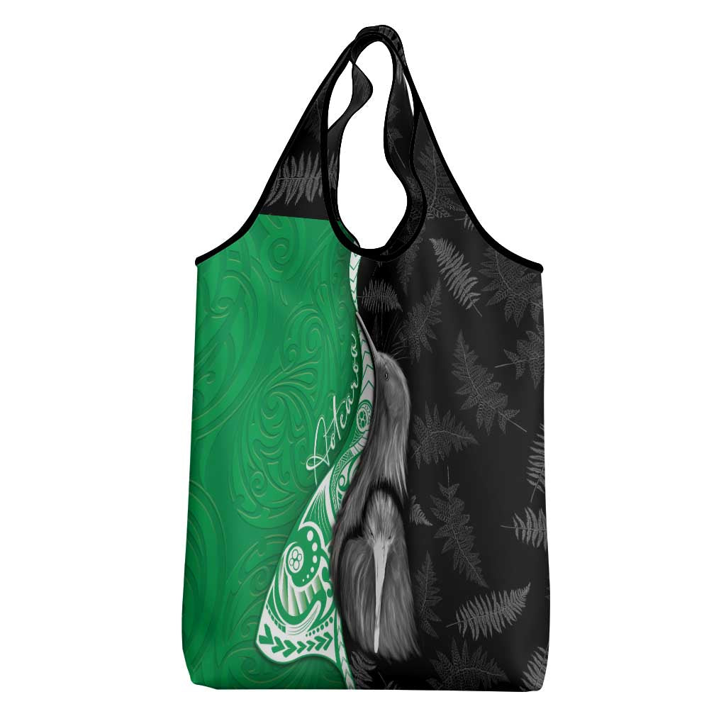 New Zealand Aotearoa Grocery Bag Kiwi Fern Maori Pattern Green Version