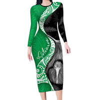 New Zealand Aotearoa Long Sleeve Bodycon Dress Kiwi Fern Maori Pattern Green Version