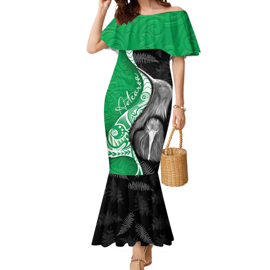 New Zealand Aotearoa Mermaid Dress Kiwi Fern Maori Pattern Green Version