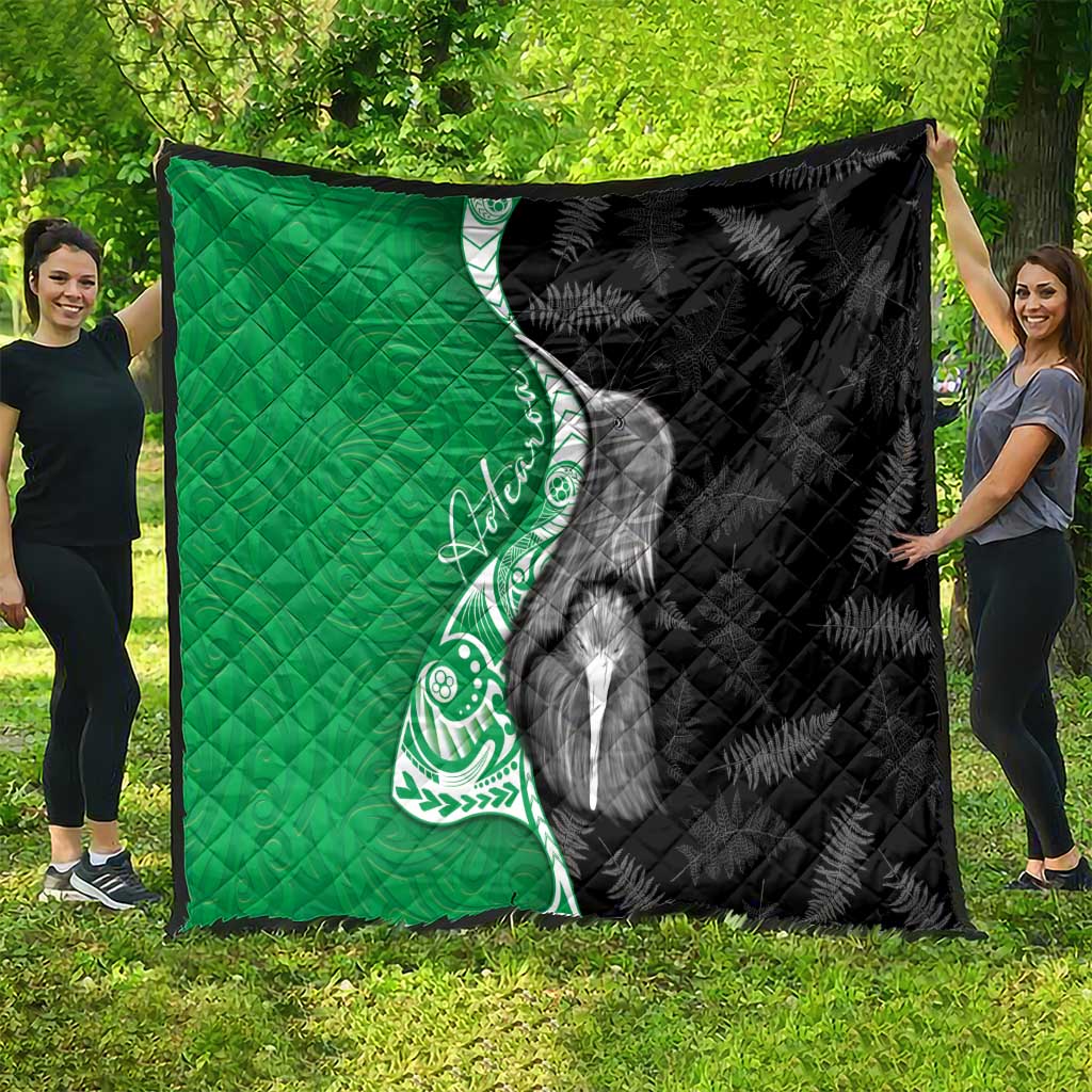 New Zealand Aotearoa Quilt Kiwi Fern Maori Pattern Green Version