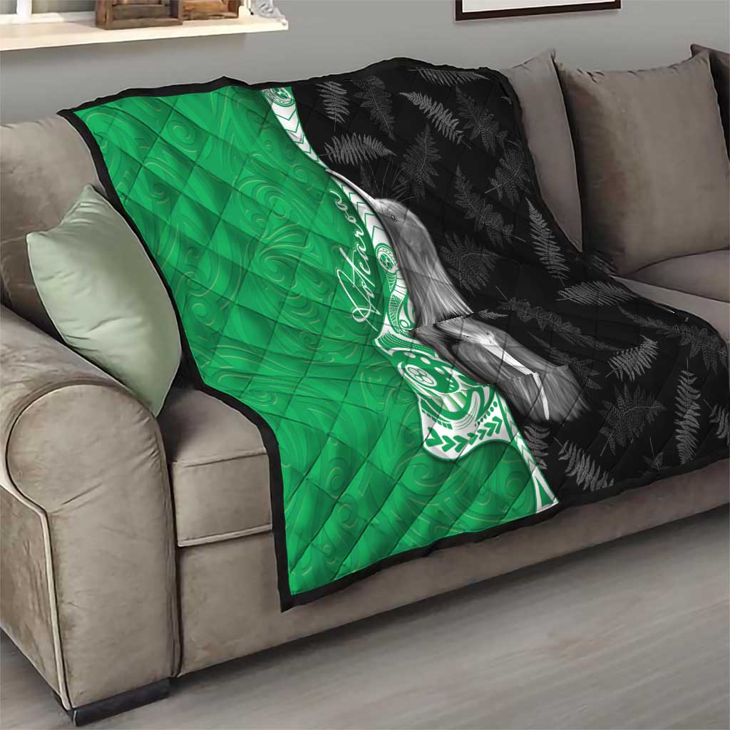 New Zealand Aotearoa Quilt Kiwi Fern Maori Pattern Green Version
