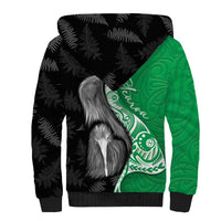 New Zealand Aotearoa Sherpa Hoodie Kiwi Fern Maori Pattern Green Version