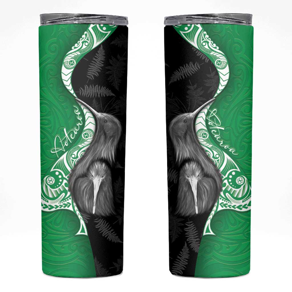 New Zealand Aotearoa Skinny Tumbler Kiwi Fern Maori Pattern Green Version