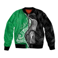 New Zealand Aotearoa Sleeve Zip Bomber Jacket Kiwi Fern Maori Pattern Green Version