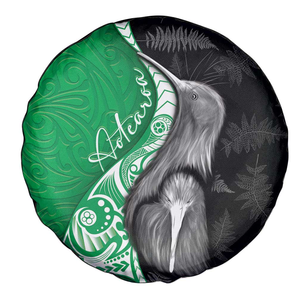 New Zealand Aotearoa Spare Tire Cover Kiwi Fern Maori Pattern Green Version