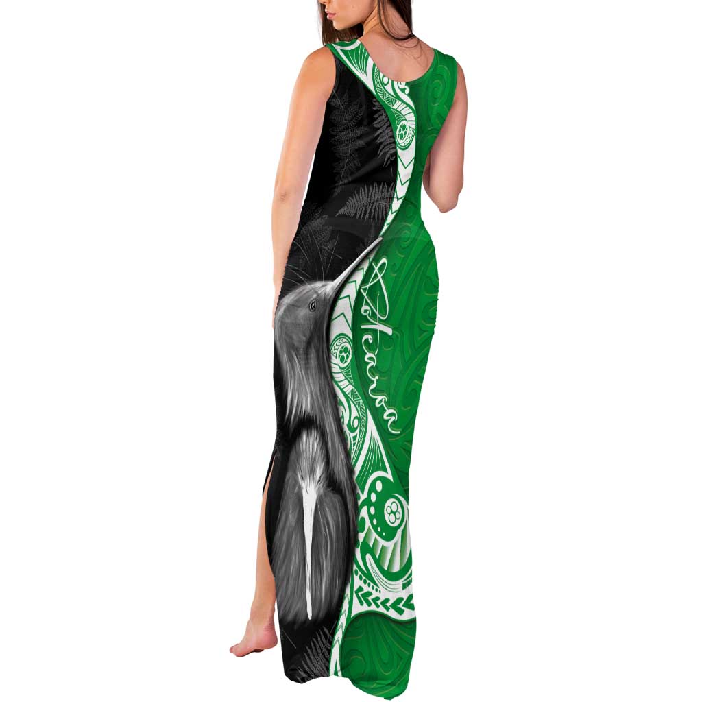 New Zealand Aotearoa Tank Maxi Dress Kiwi Fern Maori Pattern Green Version