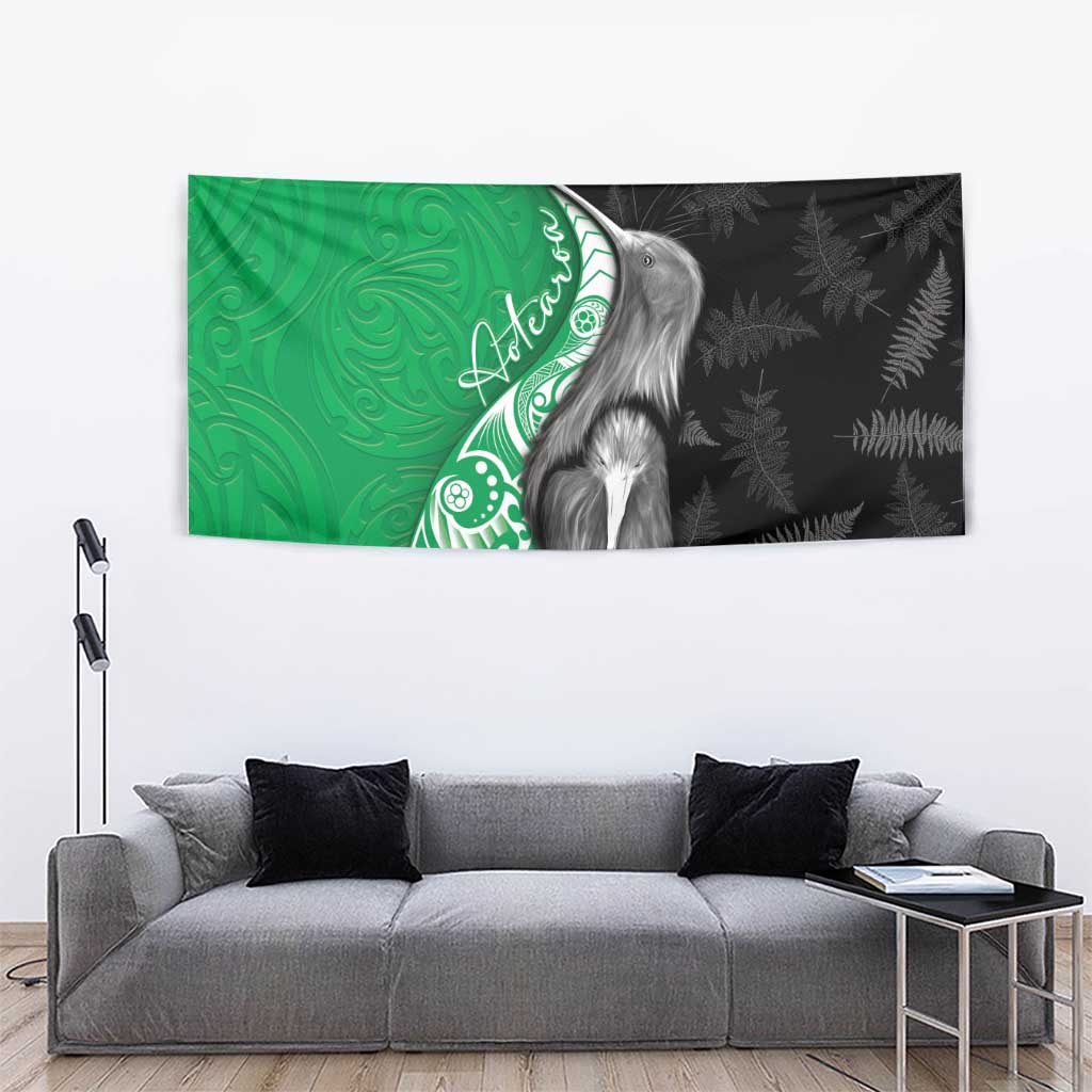 New Zealand Aotearoa Tapestry Kiwi Fern Maori Pattern Green Version