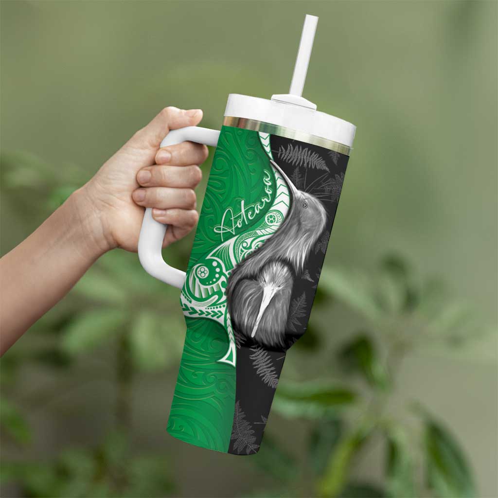 New Zealand Aotearoa Tumbler With Handle Kiwi Fern Maori Pattern Green Version