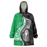 New Zealand Aotearoa Wearable Blanket Hoodie Kiwi Fern Maori Pattern Green Version