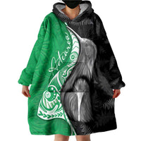 New Zealand Aotearoa Wearable Blanket Hoodie Kiwi Fern Maori Pattern Green Version