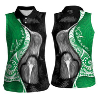 New Zealand Aotearoa Women Sleeveless Polo Shirt Kiwi Fern Maori Pattern Green Version