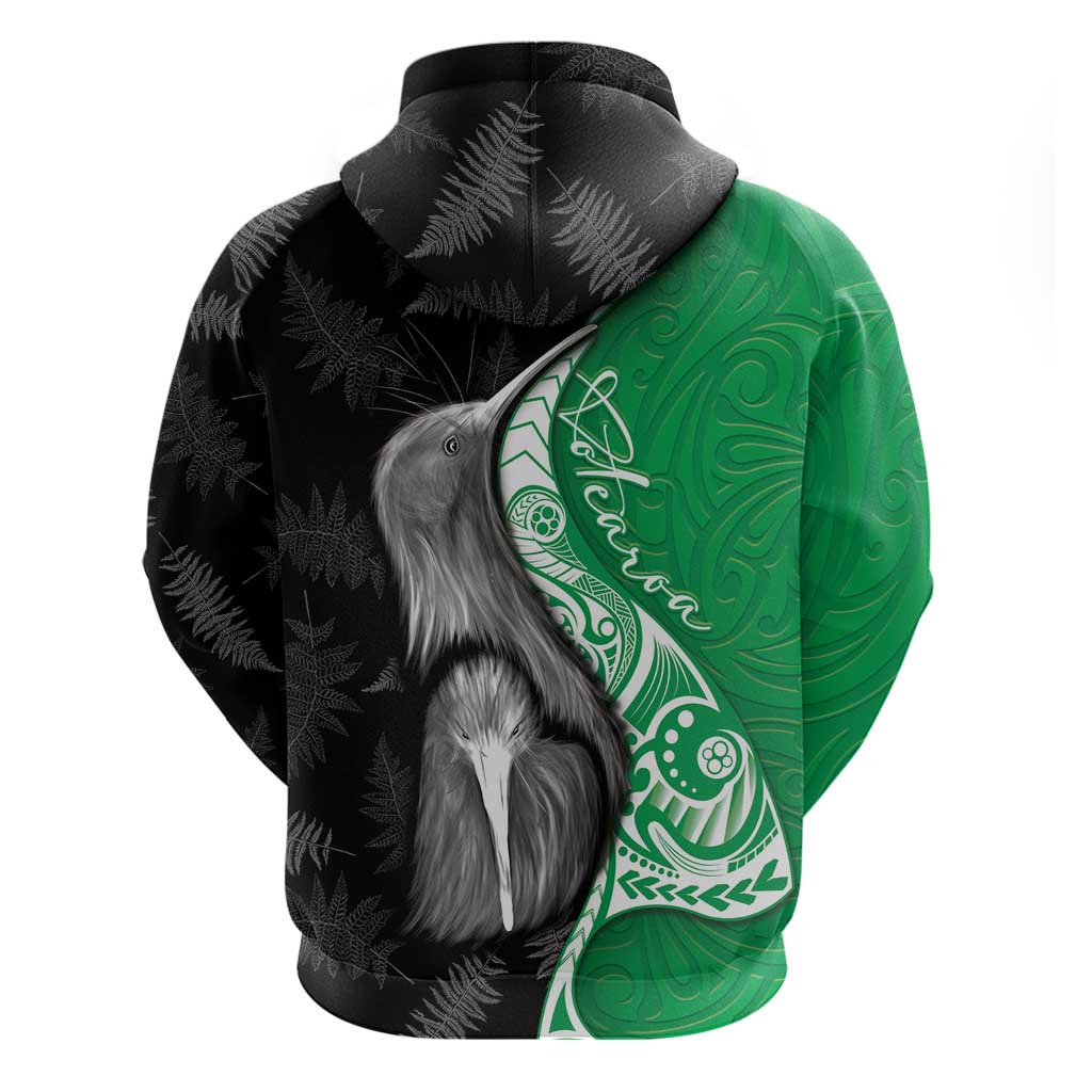 New Zealand Aotearoa Zip Hoodie Kiwi Fern Maori Pattern Green Version