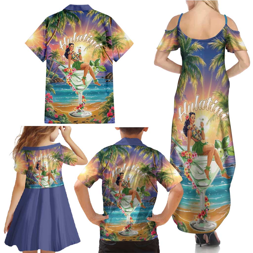Aloha Hawaii Family Matching Summer Maxi Dress and Hawaiian Shirt Hula Martini Tropical Vibes - Polynesian Pride