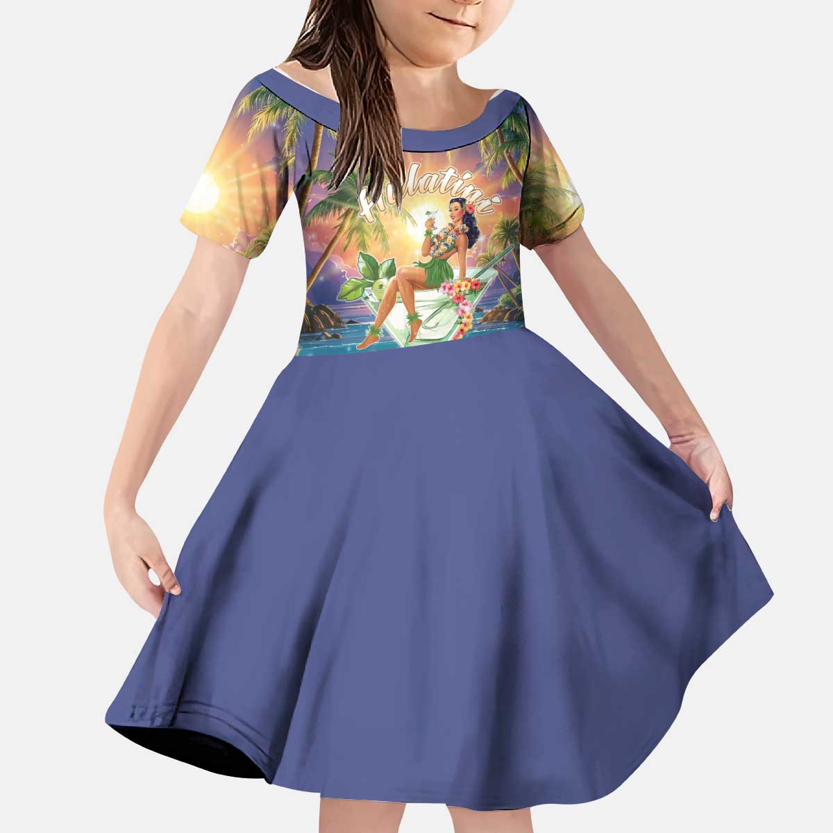 Aloha Hawaii Kid Short Sleeve Dress Hula Martini Tropical Vibes - Polynesian Pride