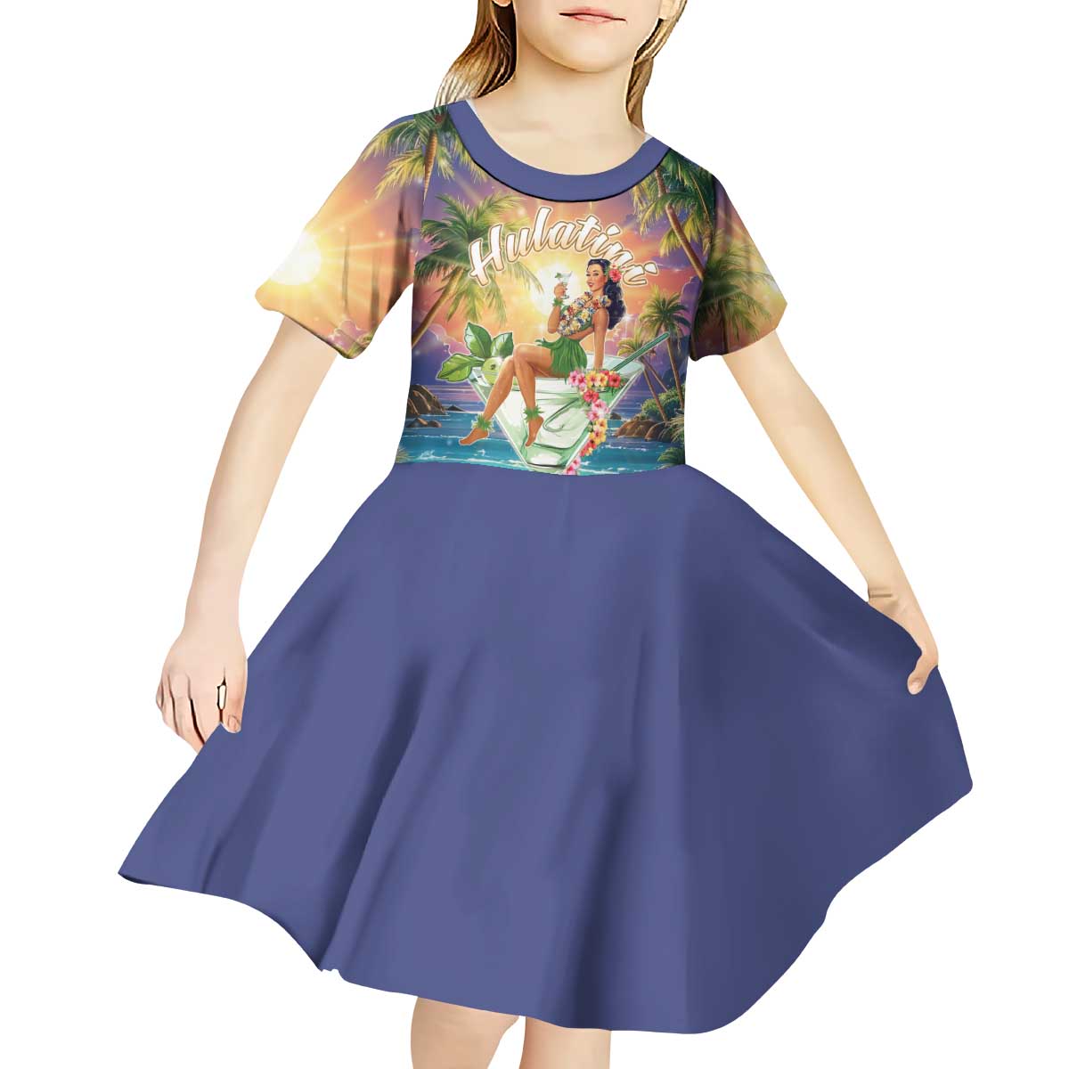 Aloha Hawaii Kid Short Sleeve Dress Hula Martini Tropical Vibes - Polynesian Pride