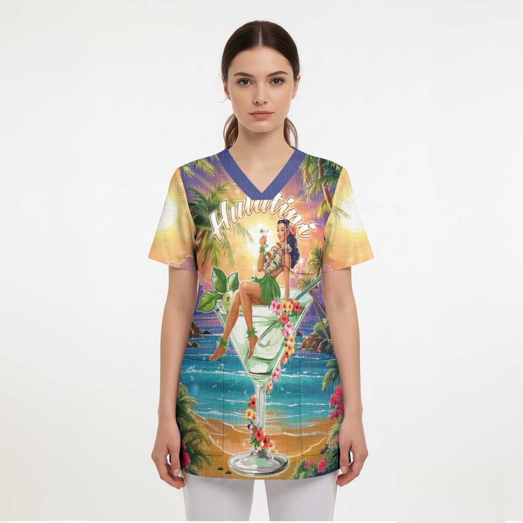 Aloha Hawaii Scrub Top Hula Martini Tropical Vibes - Polynesian Pride