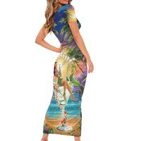 Aloha Hawaii Short Sleeve Bodycon Dress Hula Martini Tropical Vibes - Polynesian Pride