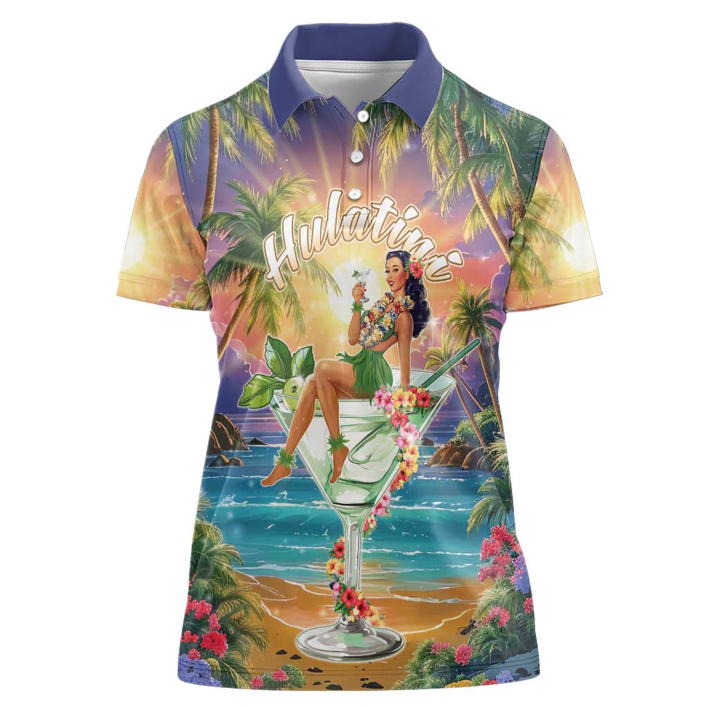 Aloha Hawaii Women Polo Shirt Hula Martini Tropical Vibes - Polynesian Pride