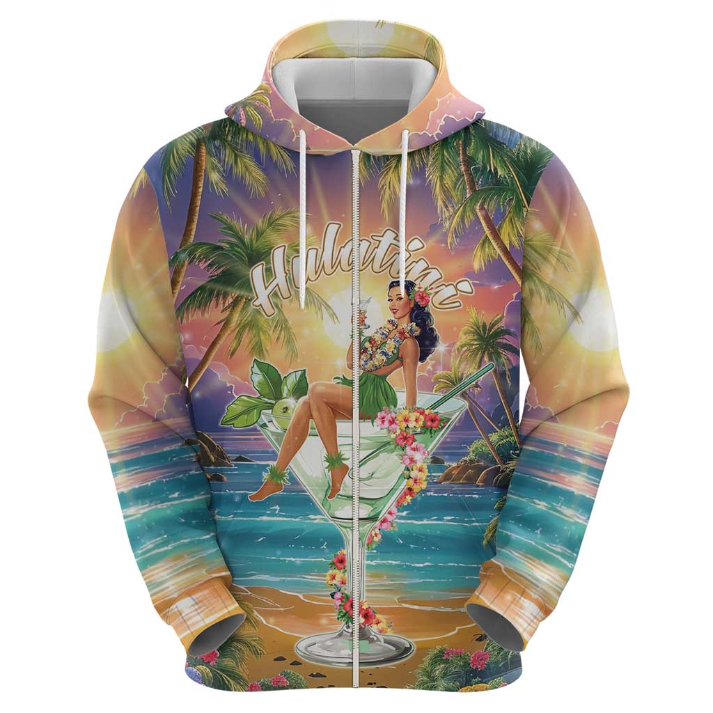 Aloha Hawaii Zip Hoodie Hula Martini Tropical Vibes - Polynesian Pride