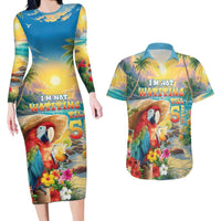 Hawaii Parrot Couples Matching Long Sleeve Bodycon Dress and Hawaiian Shirt Im Not Waiting Till 5 Oclock - Polynesian Pride