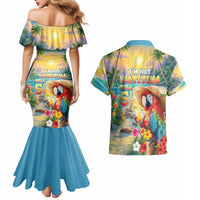 Hawaii Parrot Couples Matching Mermaid Dress and Hawaiian Shirt Im Not Waiting Till 5 Oclock - Polynesian Pride