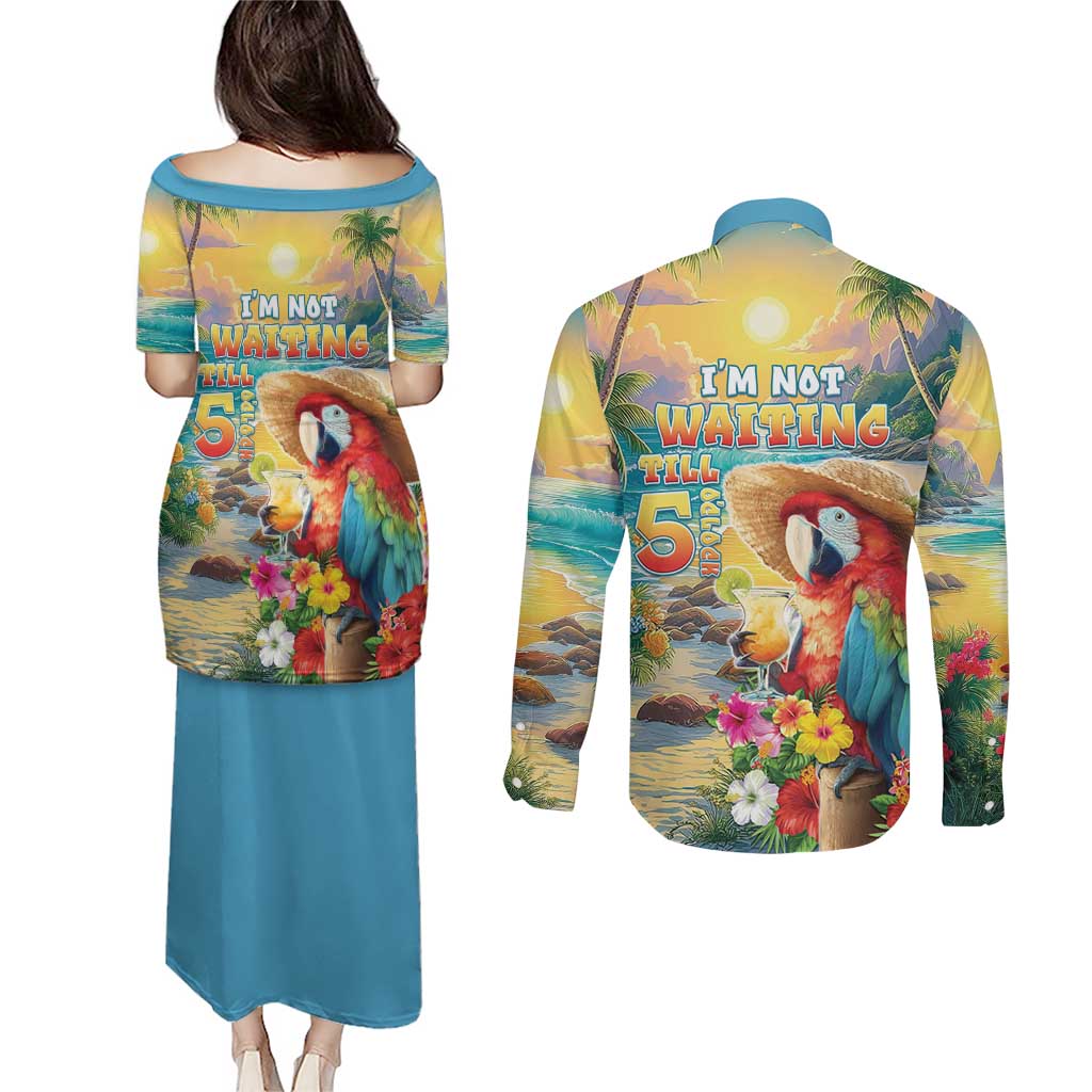 Hawaii Parrot Couples Matching Puletasi and Long Sleeve Button Shirt Im Not Waiting Till 5 Oclock