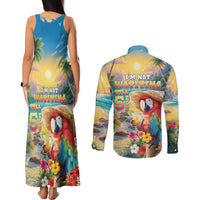 Hawaii Parrot Couples Matching Tank Maxi Dress and Long Sleeve Button Shirt Im Not Waiting Till 5 Oclock - Polynesian Pride