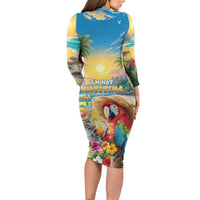 Hawaii Parrot Family Matching Long Sleeve Bodycon Dress and Hawaiian Shirt Im Not Waiting Till 5 Oclock - Polynesian Pride