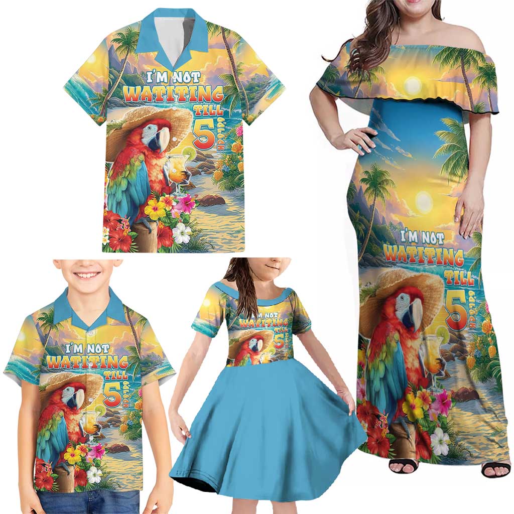 Hawaii Parrot Family Matching Off Shoulder Maxi Dress and Hawaiian Shirt Im Not Waiting Till 5 Oclock - Polynesian Pride