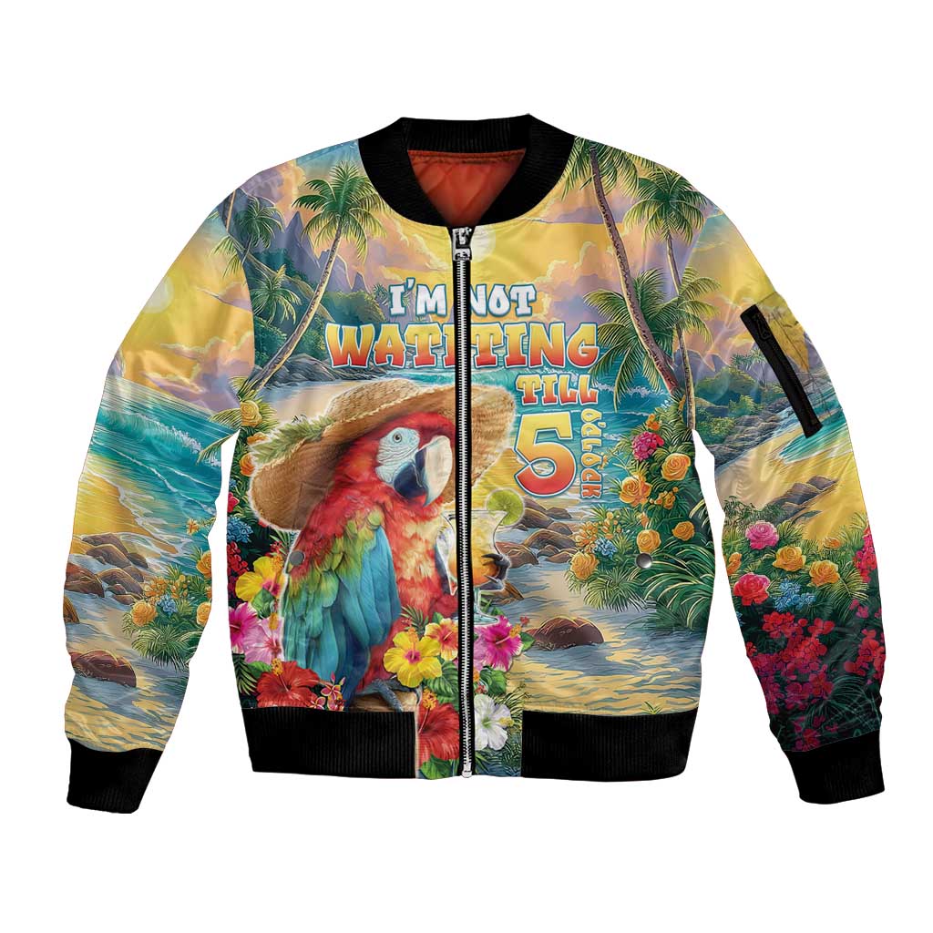 Hawaii Parrot Sleeve Zip Bomber Jacket Im Not Waiting Till 5 Oclock - Polynesian Pride