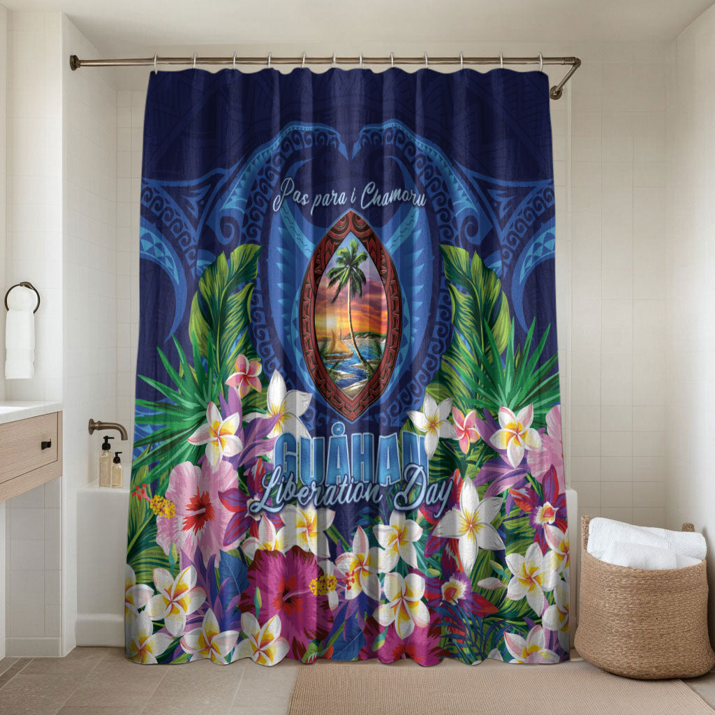 Guam Liberation Day Bathroom Set Pas Para I Chamoru LT05 Shower Curtain Only Navy - Polynesian Pride