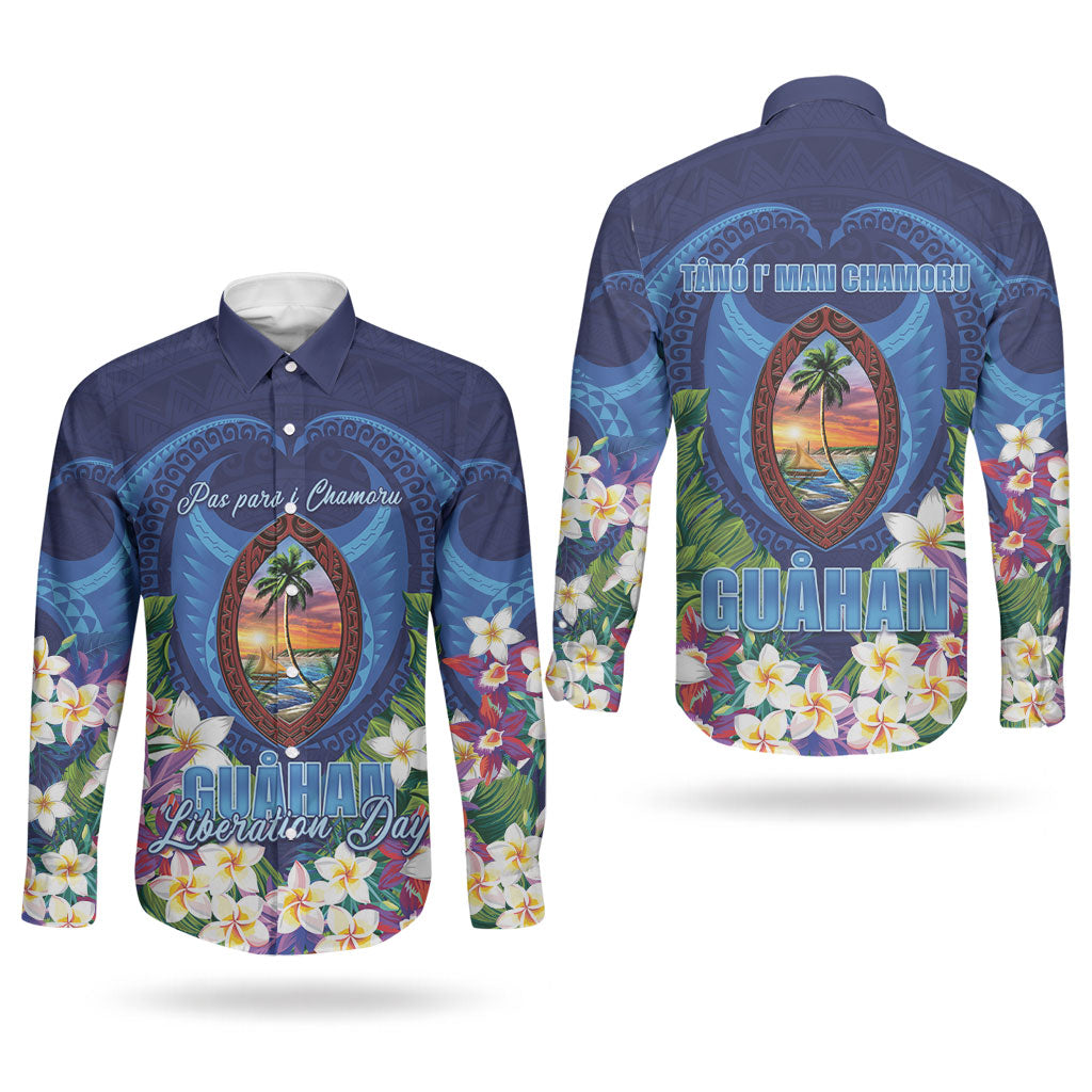 Guam Liberation Day Couples Matching Long Sleeve Bodycon Dress and Long Sleeve Button Shirt Pas Para I Chamoru LT05 - Polynesian Pride