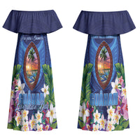 Guam Liberation Day Couples Matching Off Shoulder Maxi Dress and Hawaiian Shirt Pas Para I Chamoru LT05 - Polynesian Pride
