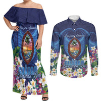 Guam Liberation Day Couples Matching Off Shoulder Maxi Dress and Long Sleeve Button Shirt Pas Para I Chamoru LT05 Navy - Polynesian Pride
