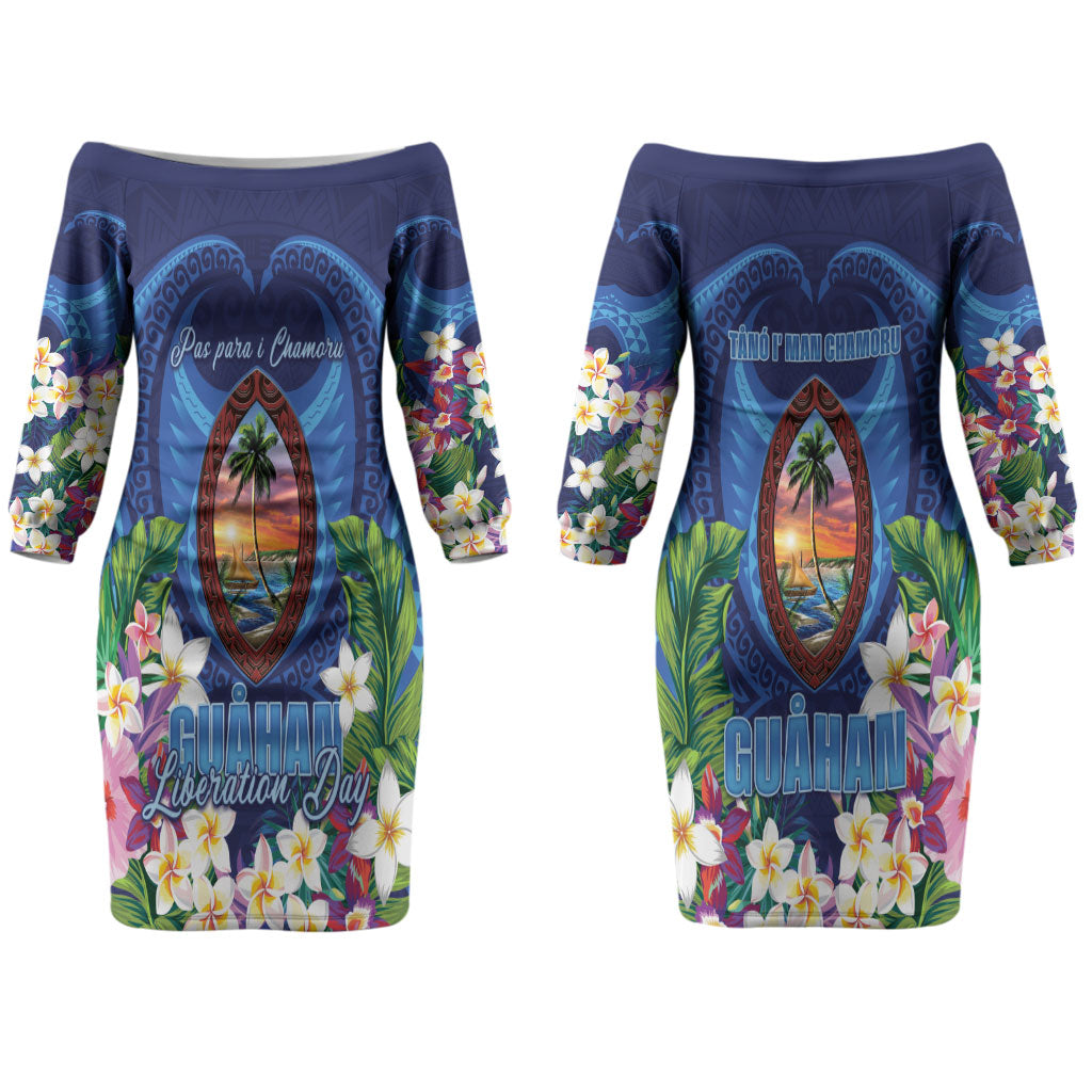 Guam Liberation Day Couples Matching Off The Shoulder Long Sleeve Dress and Long Sleeve Button Shirt Pas Para I Chamoru LT05 - Polynesian Pride
