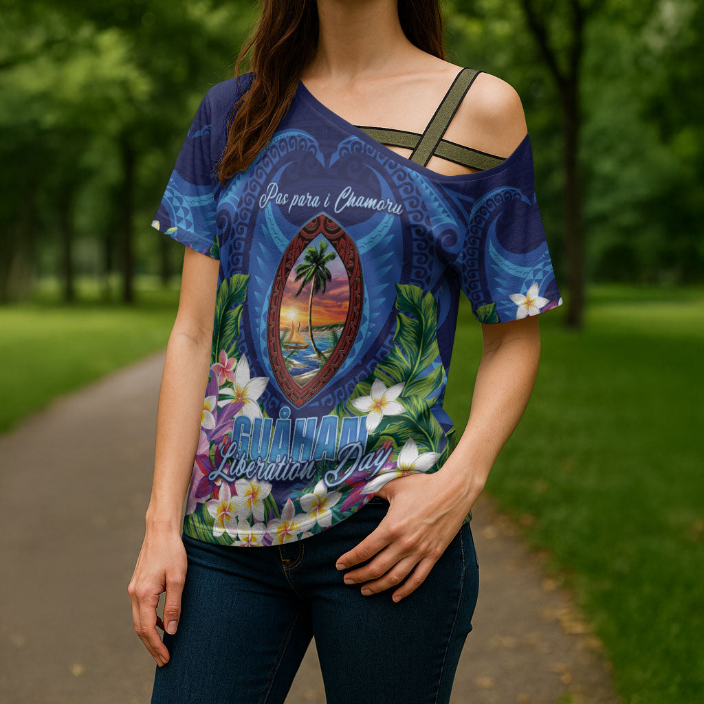 Guam Liberation Day Cross Shoulder Shirt Pas Para I Chamoru LT05 - Polynesian Pride